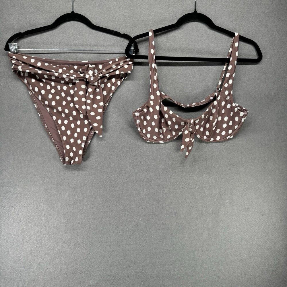 Abercrombie and Fitch Bikini Swimsuit Set Womens XL Brown White High Waisted